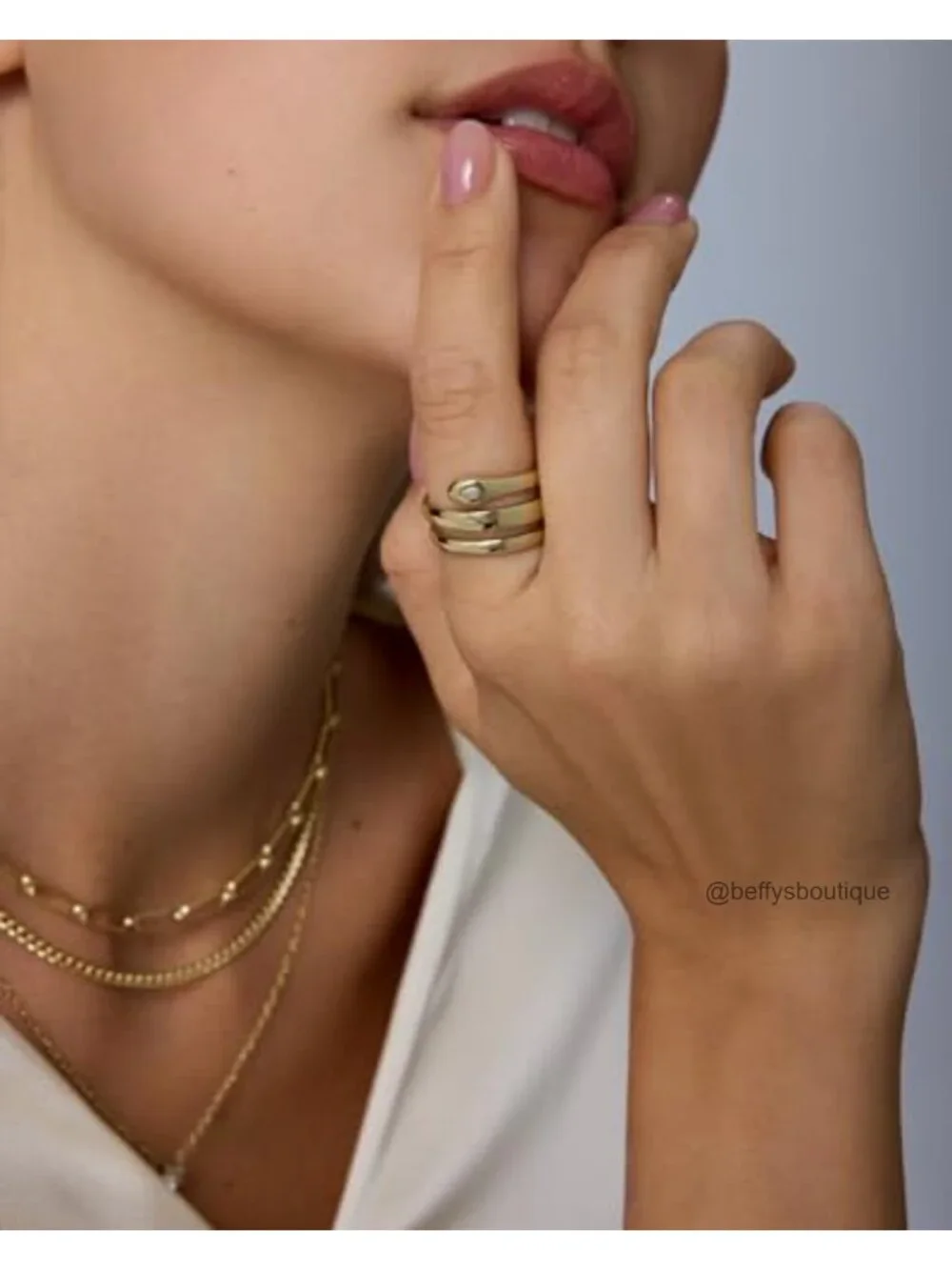 14K Gold Plated Snake Open Wrap Ring for Women, Stainless Steel Stacking Ring
